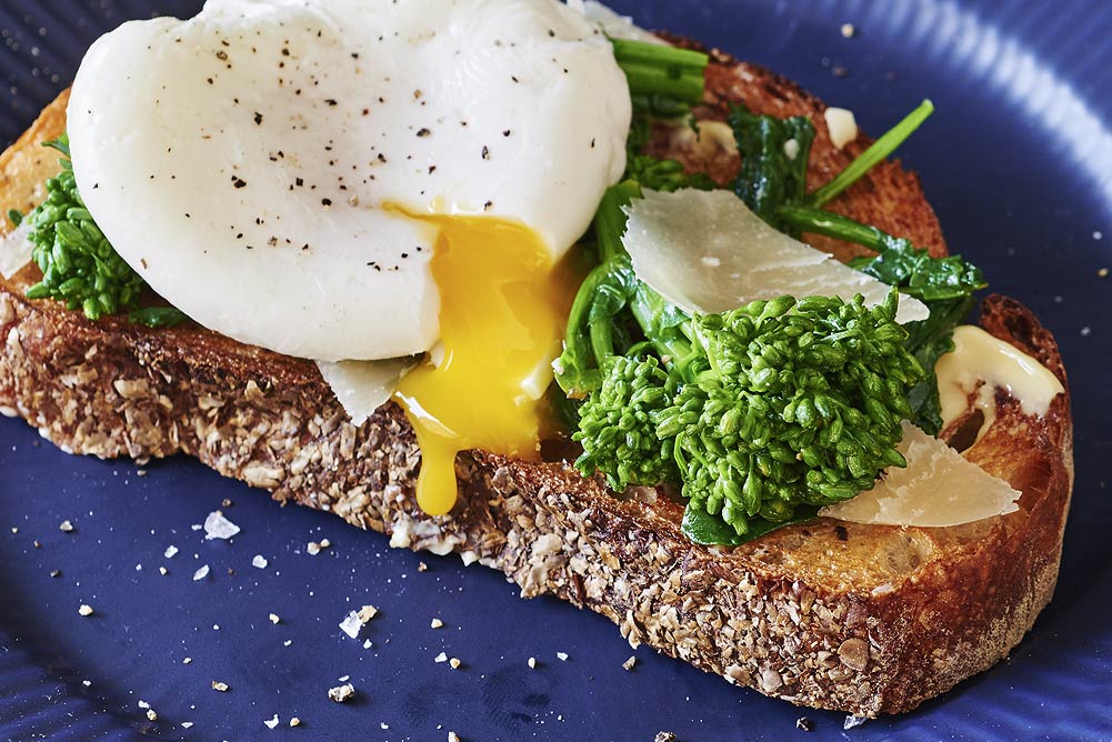 Andy Boy Broccoli Rabe Garlicky Toasts with Poached Egg