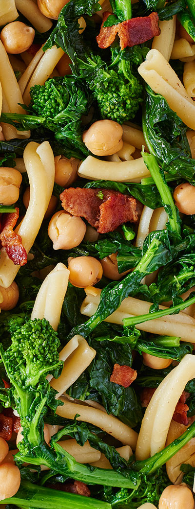 Short Pasta with Broccoli Rabe, Chickpeas and Bacon
