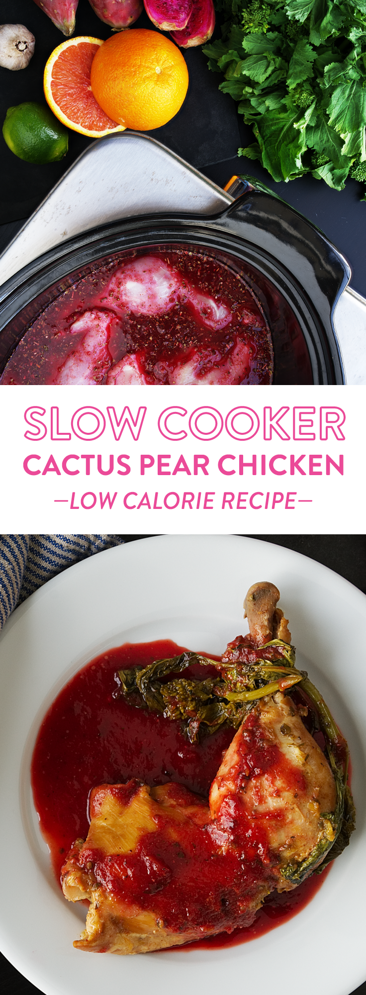 Slow Cooker Cactus Pear Chicken with Broccoli Rabe